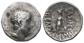 Greek
Kingdom of Cappadocia. Ariobarzanes I Philoromaios (96 - 63 BC).
Drachma (silver). 71/70 BC (year 25). Eusebeia.
Obverse: Head of Ariobarzanes w...