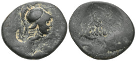 Greek
CAPPADOCIA. Caesareia-Eusebia. Time of Ariobarzanes I, circa 95-63 BC. AE (Bronze). Head of Athena to right, wearing crested Corinthian helmet; ...