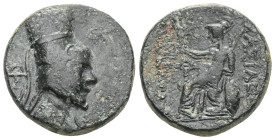 Greek
Kings of Cappadocia. Eusebeia. Ariarathes VI Epiphanes Philopator 130-116 BC. Bronze Æ . Diademed and draped bust of Ariarathes VI right, wearin...