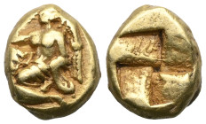 GREEK COINS
Mysia Cyzicus
Electronhemihectes 550/475 BC Nike, upper body naked, peplos spread over the legs, kneeling to the left, in the raised right...