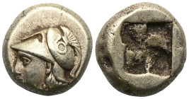 Greek
IONIA. Phokaia. Circa 387-326 BC. Hekte (Electrum). Head of Athena to left, wearing crested Corinthian helmet decorated with a coiled serpent; b...