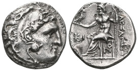 Greek
Kingdom of Macedon, AR Drachm. In the name and types of Alexander III , circa 310-301 BC. Head of Herakles right, wearing lion skin headdress / ...