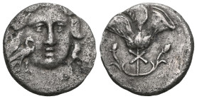 CARIA. Mylasa. Drachm (Circa 170-130 BC).
Obv: Facing head of Helios; to left, eagle standing right.
Rev: Rose with bud to right.
SNG Kayhan I 833-4.
...