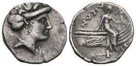 Greek Coins
Euboia. Histiaia. Tetrobol. 196-146 BC. (Hgc-1525). Anv.: Wreathed head of the nymph Histiaia to right. Rev.: The nymph Histiaia seated to...