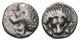 Greek
CARIA. Mylasa. Circa 420-390 BC. Obol (Silver), Milesian standard. Forepart of a roaring lion to right, head turned back to left. Rev. &#67895; ...