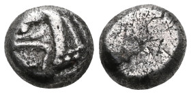 Greek
Ionia. Phokaia AR Obol (Silver) ca 521-478 BC.
Obv: Head of griffin left.
Rev: Quadripartite incuse punch.
Ref: SNG von Aulock 2118; SNG Copenha...