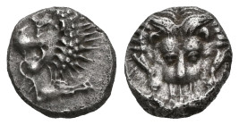 Greek
CARIA. Mylasa. Circa 420-390 BC. Obol (Silver), Milesian standard. Forepart of a roaring lion to right, head turned back to left. Rev. &#67895; ...