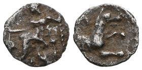 GREEK COINS
LYCAONIA.Laranda.(Circa 324-323 BC).Obol.
Obv : Baaltars seated left, holding grain ear, bunch of grapes, and scepter.
Rev : Forepart of w...