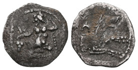 GREEK COINS
LYCAONIA.Laranda.(Circa 324-323 BC).Obol.
Obv : Baaltars seated left, holding grain ear, bunch of grapes, and scepter.
Rev : Forepart of w...