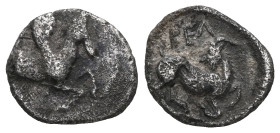 Greek Coins
Cilicia, Celenderis Obol. ; Cilicia, Celenderis Obol; 425-400 BC, Obol. SNG Aulock-5635. Obv: Pegasus forepart r. with curved wing. Rx: Go...