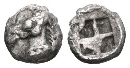 Greek Coins
IONIA, Uncertain. Obol (Circa 500 BC).
Obv: Bridled horse’s head left.
Rev: Square incuse punch.
Aufhäuser 12, 1996/117 (Diobol); Klein - ...