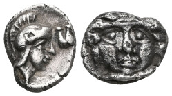 Greek
Pisidia Selge. ca. 4th century BC AR obol (Silver).
Obv: Head of gorgoneion facing with flowing hair
Rev: Head of Athena right, wearing crested,...