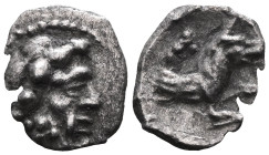 Laranda AR Obol, c. 324/323 BC
Lycaonia, Laranda. AR Obol (8-10 mm, 0.53 g), c. 324/3 BC.
Obv. Head of Herakles to right.
Rev. Forepart of a wolf righ...