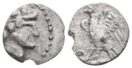 Greek Coins
CILICIA. Uncertain.(4th century BC).Obol.
Obv : Youthful male head right, wearing grain wreath.
Rev : Eagle, with wings spread, standing l...