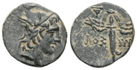 Greek
Pontos, Amisos AE (Bronze) Civic issue under Mithradates VI Eupator. ca 85-65 BC
Obv: Head of Perseus right wearing winged helmet
Rev: AMI-ΣOY, ...