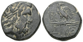 Greek
Bithynia, Dia, AE 20 ca. 85-65 BC Obv: Diademed head of Zeus right
Rev: Eagle standing left on thunderbolt, head reverted, monogram in left fiel...