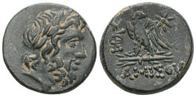 Greek
 Pontos, Amisos (80-70 BC) AE .
Obv: Laureate head of Zeus right.
Rev: Eagle standing over thunderbolt, monogram to left; in exergue AMIΣOY
Ref:...