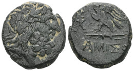 Greek
 Pontos, Amisos (80-70 BC) AE .
Obv: Laureate head of Zeus right.
Rev: Eagle standing over thunderbolt, monogram to left; in exergue AMIΣOY
Ref:...