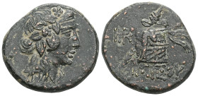 Greek
Pontos, Amisos, AE, (Bronze), Time of Mithradates VI Eupator, Circa 105-90 or 90-85 BC.
Obv: Head of Dionysos right, wearing ivy wreath.
Rev: AM...