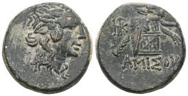 Greek
Pontos, Amisos, AE, (Bronze), Time of Mithradates VI Eupator, Circa 105-90 or 90-85 BC.
Obv: Head of Dionysos right, wearing ivy wreath.
Rev: AM...