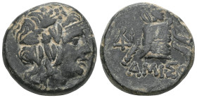 Greek
Pontos, Amisos, AE, (Bronze), Time of Mithradates VI Eupator, Circa 105-90 or 90-85 BC.
Obv: Head of Dionysos right, wearing ivy wreath.
Rev: AM...