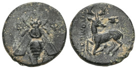 Greek
 Ionia, Ephesos , AE (Bronze), Aissides, magistrate Circa 387-295 BC.
Obv: Ε-Φ, bee
Rev: ΛΙΣΣΙΔΗΣ, stag kneeling left, head right, astragalos ab...