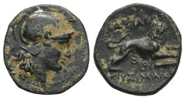 Greek
Kingdom of Thrace. Lysimachus (306 - 281 BC).
Bronze. Approx. 306 - 301 BC. Uncertified Thracian mint.
Obverse: Head of Athena with Attic helmet...