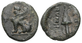 Greek
Islands off Ionia. Chios circa 190-84 BC. ΠΕΣΙ- (Pesi-), magistrate
Bronze.
Sphinx seated left, grapes below (?) / Amphora, XIOΣ to left, ΠΕ-ΣΙ ...