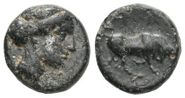 Greek
MYSIA. Gambrion. (4th century BC) ?
AE Bronze .
Obv: Laureate head of Apollo to right.
Rev: Bull butting right
SNG Copenhagen 156 (apollo left)
...