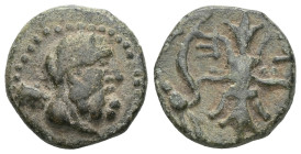 Greek
Pisidia, Selge, AE (Bronze) ca. 100 BC
Obv: Laureate head of Herakles right, club over shoulder
Rev: Σ-E to left and right of thunderbolt, bow t...