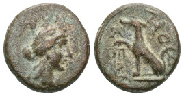 PHRYGIA, Laodikeia. Circa 133/88-67 BC. Æ . Turreted head of Tyche right / Lion seated left, raising forepaw. SNG von Aulock –; SNG Copenhagen 496; BM...