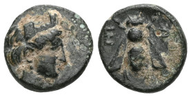 Greek
IONIA. Ephesos. 4th century BC. AE (Bronze). Female head to right. Rev. E-Φ Bee. BMC -. SNG Copenhagen -. SNG München -. SNG von Aulock -. 


We...