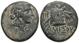 Greek
 Pontos, Amisos, AE, (Bronze), Time of Mithradates VI Eupator, Circa 105-90 or 90-85 BC.
Obv: Head of Dionysos right, wearing ivy wreath.
Rev: A...