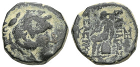 Greek
 Seleukid Kingdom of Syria, Seleukos II Kallinikos (246-226 BC), AE dichalkon (Bronze), Sardeis, c. 246-242.
Obv: Head of youthful Herakles in l...