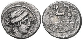 P. Plautius Hypsaeus AR Denarius.
P. Plautius Hypsaeus AR Denarius. Rome, 60 BC. Draped bust of Leuconoë right; dolphin behind; P•YPSAE•S•C• before / ...