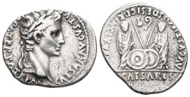 Augustus (27 BC-AD 14). AR denarius. Lugdunum, 2 BC-AD 14. CAESAR AVGVSTVS DIVI F PATER PATRIAE, laureate head of Augustus right / AVGVSTI F COS DESIG...
