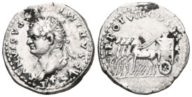 Roman Imperial
Titus, as Caesar AD 76-78. Rome
Denarius AR
IMP TITVS CAES VESPAS[IAN] AVG P M, laureate head left / TR P VIIII IMP XIIII COS VII P ...