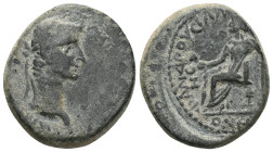IONIA, Smyrna. Gaius (Caligula). AD 37-41. Æ . Menophanes, proconsul. Struck circa AD 37-38. Laureate head right / Drusilla as Persephone seated left,...