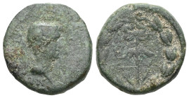 Roman Provincial
CARIA. Antiochia ad Maeandrum (?). Augustus, 27 BC-AD 14. AE (Bronze). ΑΝΤΙΟΧΕΩΝ Bare head of Augustus to right. Rev. Winged kerykeio...