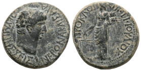 Phrygia. Prymnessos. Nero AD 54-68.
Bronze Æ
NEPΩΝΑ ΚΑΙΣΑ[ΡΑ ΠΡΥΜ]ΝΗΣΣΕΙΣ, laureate head right / [ΕΠΙ Τ]Ι ΙΟΥΛΙΟΥ ΠΡΟΚΛΟ[Υ], Dikaiosyne standing left,...