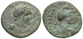 Titus Æ17 of Iconium, Lycaonia.
Titus Æ17 of Iconium, Lycaonia. Caesar, 69-79. Lycaonia, Iconium. . Laureate and cuirassed bust of Titus r. / Heroic b...