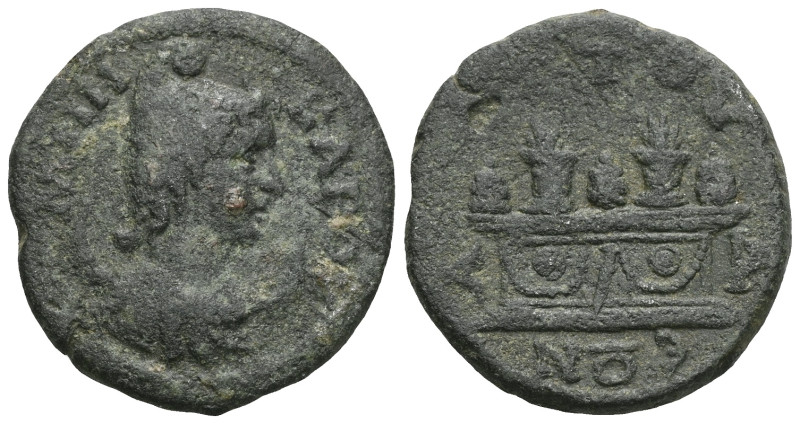 CARIA. Attuda. Pseudo-autonomous (3rd century). Ae.
Obv: MHN KAPOV.
Draped bust ...