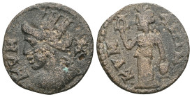 Roman Provincial
Aeolis, Kyme, time of Valerian I and Gallienus, 253-260 AD. AE . KVMH, turreted and draped bust of the Amazon Cyme left . Rev. KVMAIΩ...