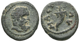 Roman Provincial
GALATIA. Ancyra. Caracalla, 198-217. Hemiassarion (Bronze). ANTΩNEINOC AYΓ Laureate head of Caracalla to right. Rev. HT ANKYPAC Cornu...