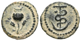 PHRYGIA. Ancyra. Pseudo-autonomous (1st-2nd centuries). Ae.

Obv: Poppy between two grain ears.
Rev: Serpent-entwined anchor. Very fine.




Weight:1,...