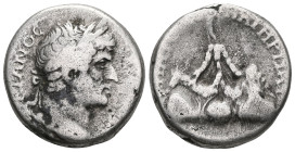 CAPPADOCIA. Caesarea. Hadrian (AD 117-138). AR didrachm . Good VF. Struck AD 128-138. Laureate head of Hadrian right / Mt. Argaeus surmounted by nude ...