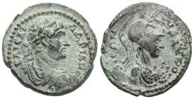 MYSIA. Miletopolis. Hadrian, 117-138. Assarion (Bronze). ΑΥΤΟ ΤΡΑΙΑ ΑΔΡΙΑΝΟ Laureate bust of Hadrian to right, wearing balteus and with slight drapery...