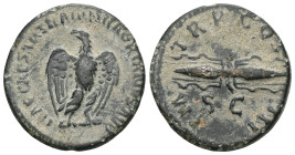 Hadrian (117-138), AE quadrans (Bronze), Rome, 121/122.
Obv: IMP CAESAR TRAIAN HADRIANVS AVG, eagle standing right, wings spread and head to left.
Rev...