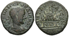 Gordianus III. Pius, 238-244. Bronze, 240-241. Draped, embossed bust with left to right, reverse MHTΡO - KAIC B N cult image of Mount Argaios on a low...