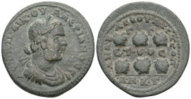 Roman Provincial
CILICIA. Anazarbus. Valerian I, 253-260. Hexassarion (Bronze), CY 272 = 253/4. AYT K Π ΛIK OYAΛЄPIANOC CЄ Radiate, draped and cuirass...